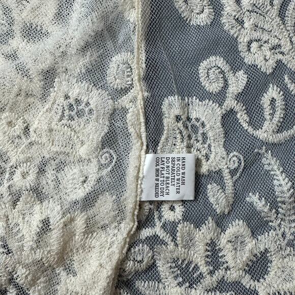 ROOMMATES Lace Duster Cardigan XL Beige Tie at Waist Tassels Boho Romantic Chic - Picture 7 of 11